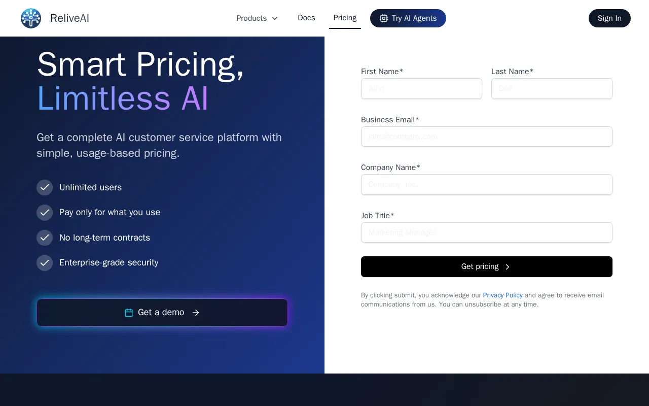 ReliveAI — pricing page