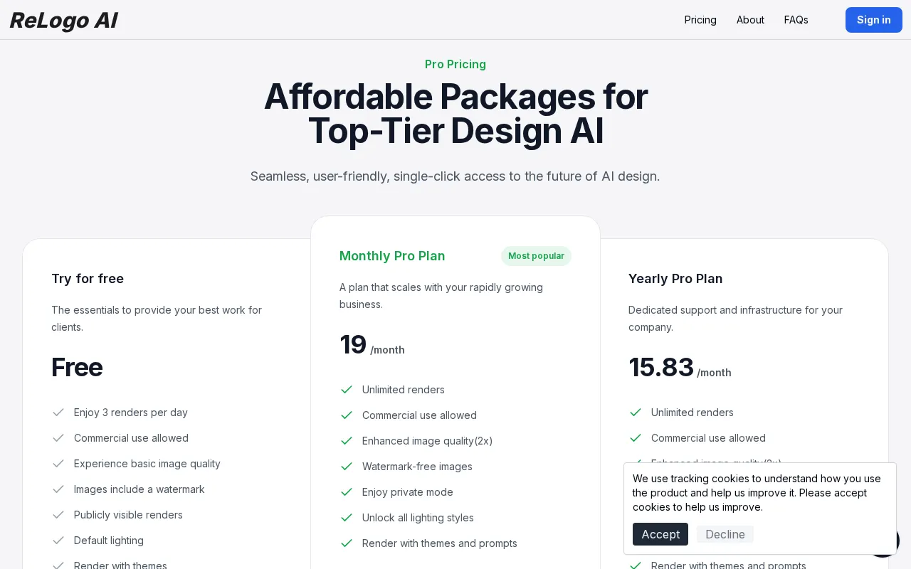 Relogoai — pricing page