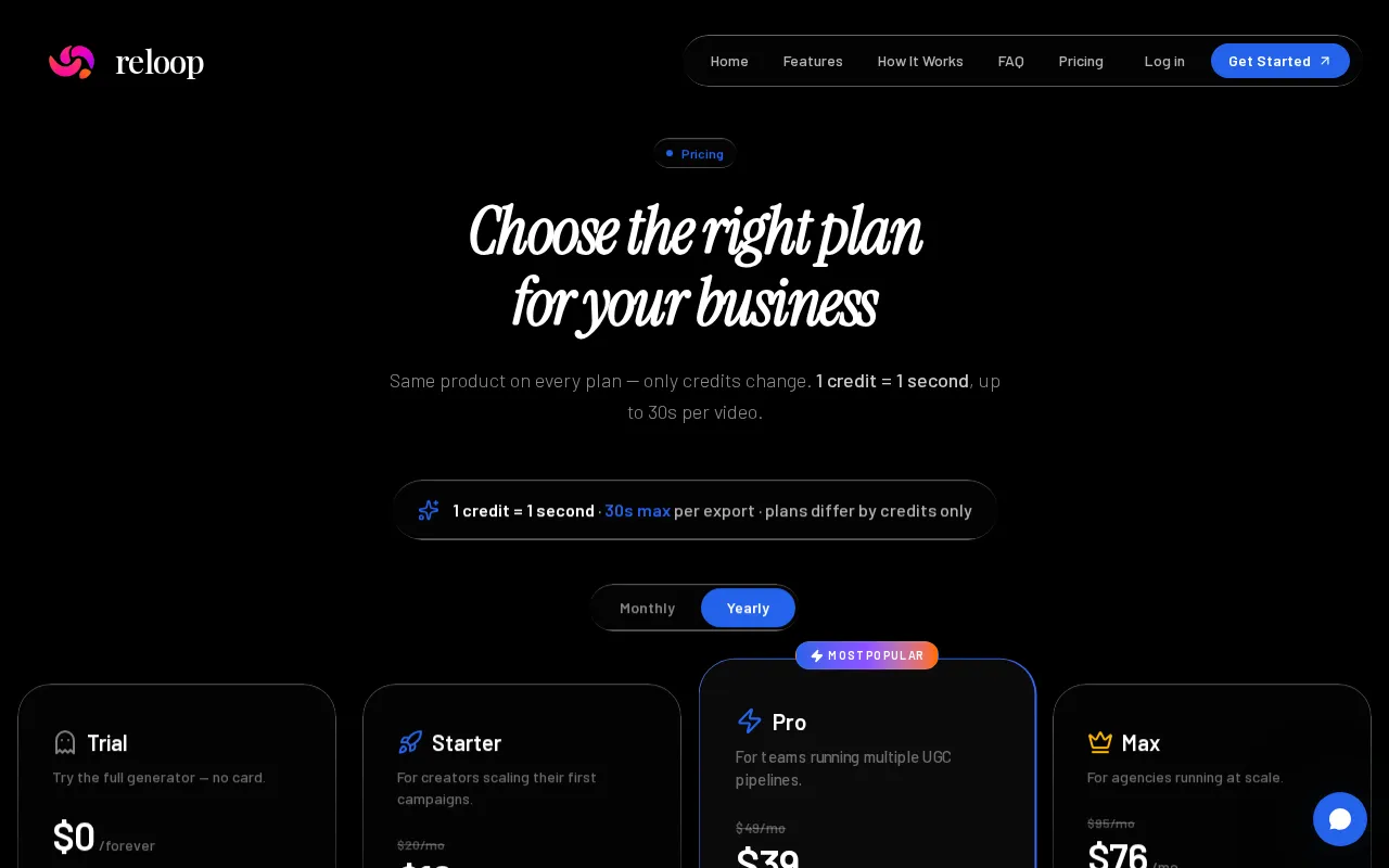 Reloop Studio — pricing page