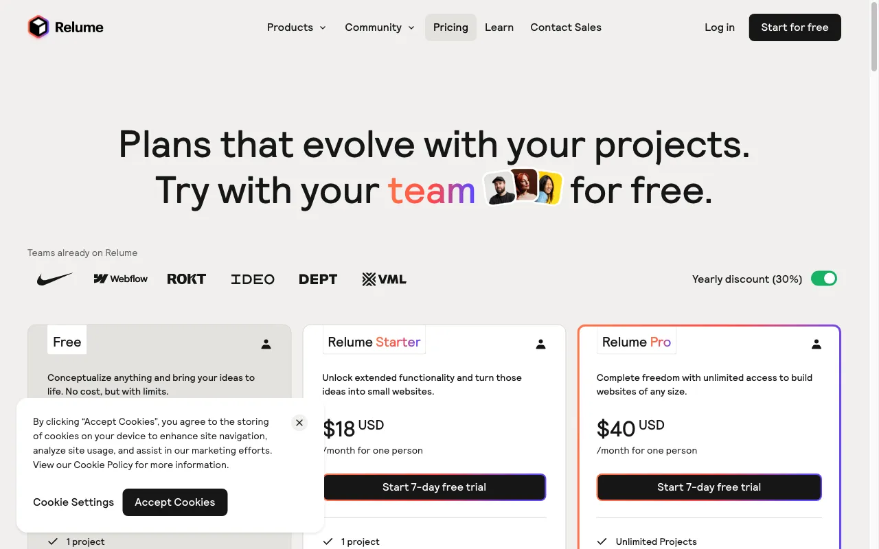Relume — pricing page