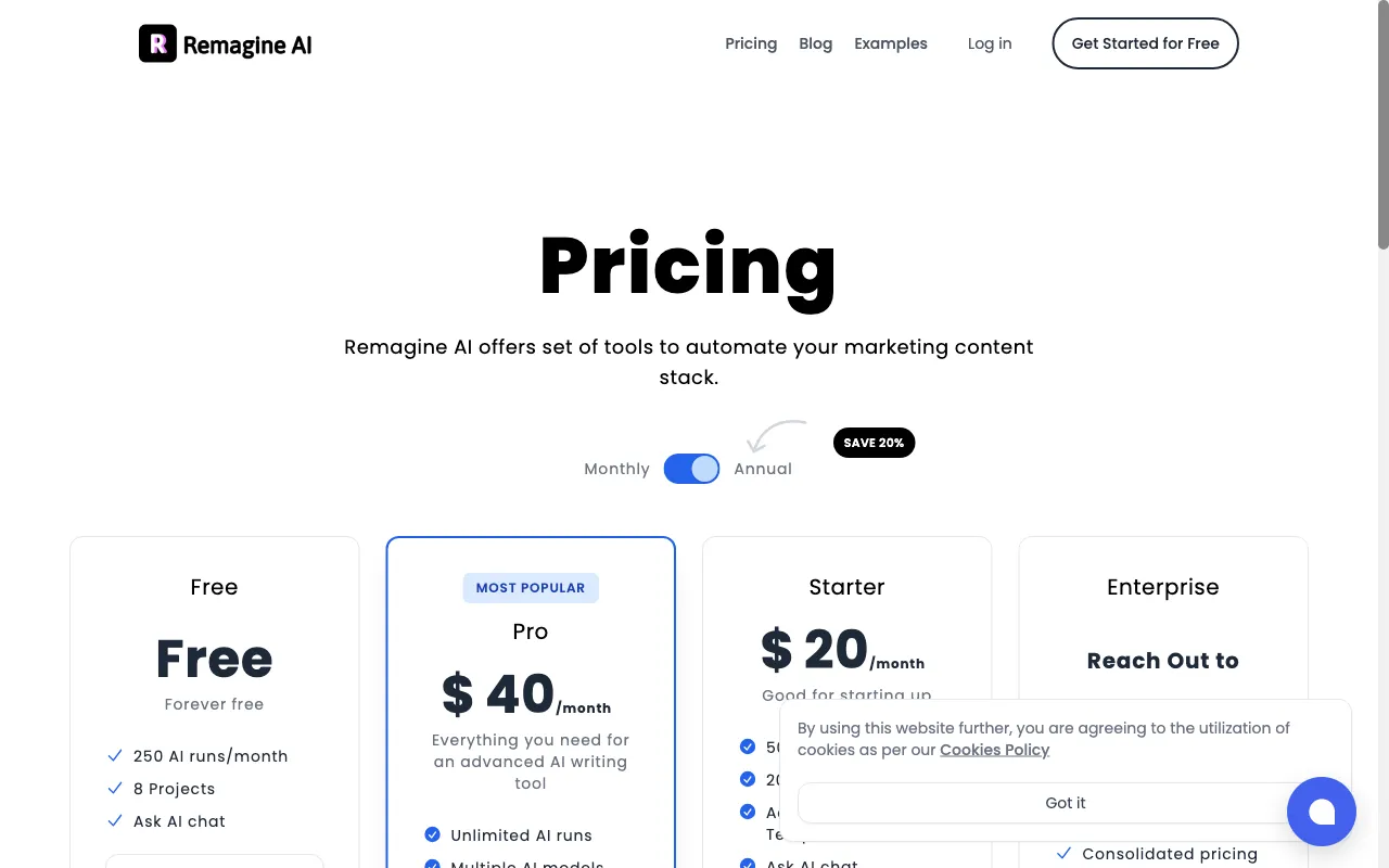 Remagine AI — pricing page