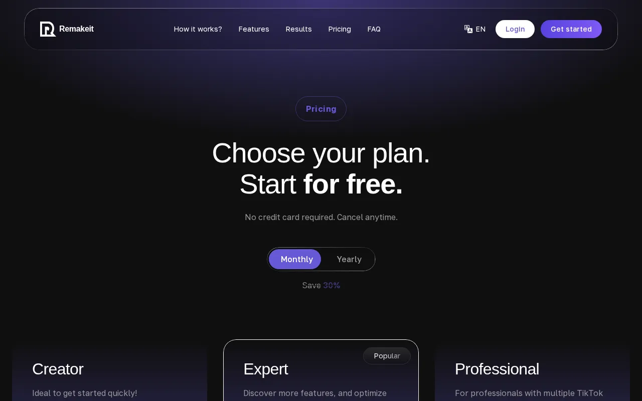 Remakeit — pricing page