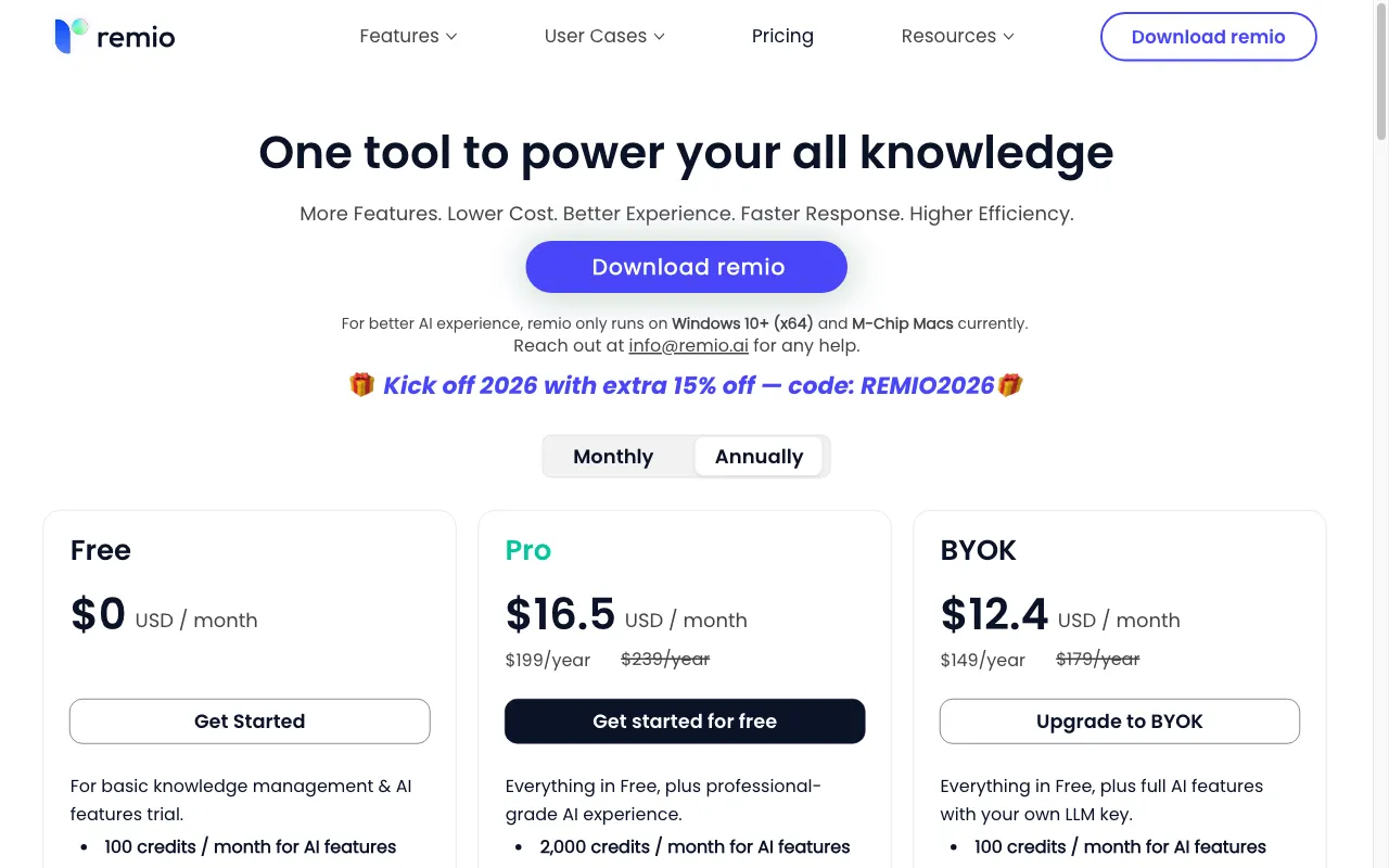 remio AI — pricing page
