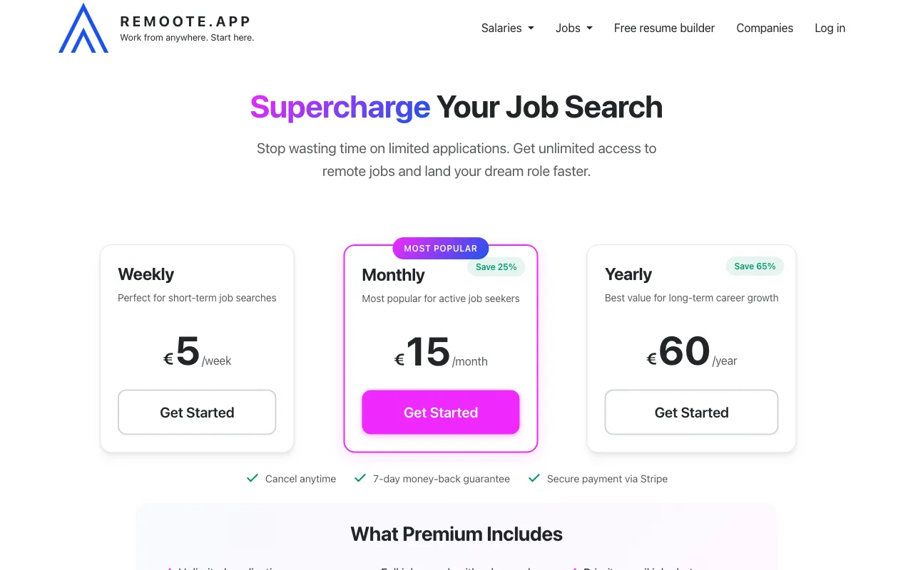 Remoote.app — pricing page