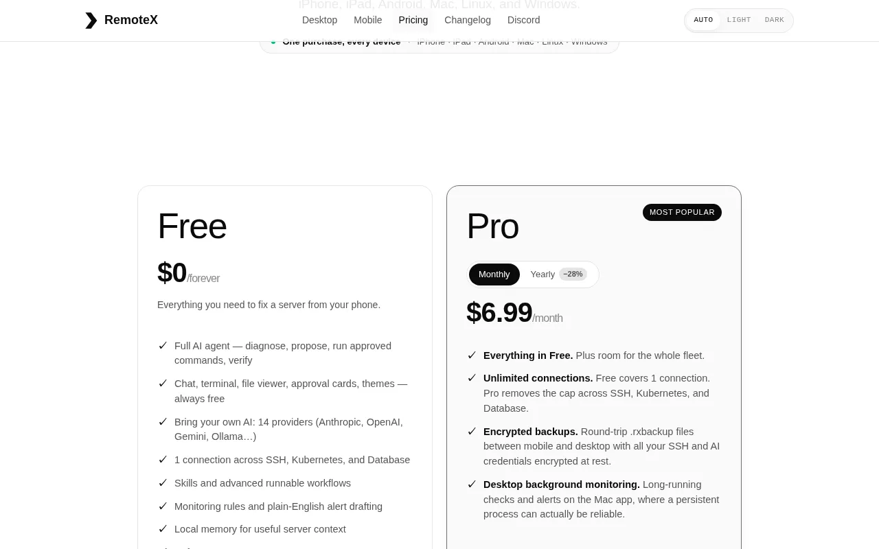 RemoteX — pricing page