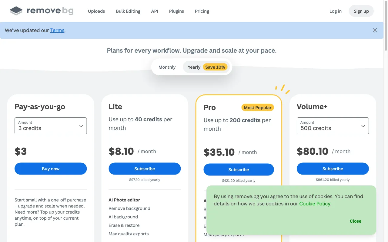 Remove-BG.AI — pricing page