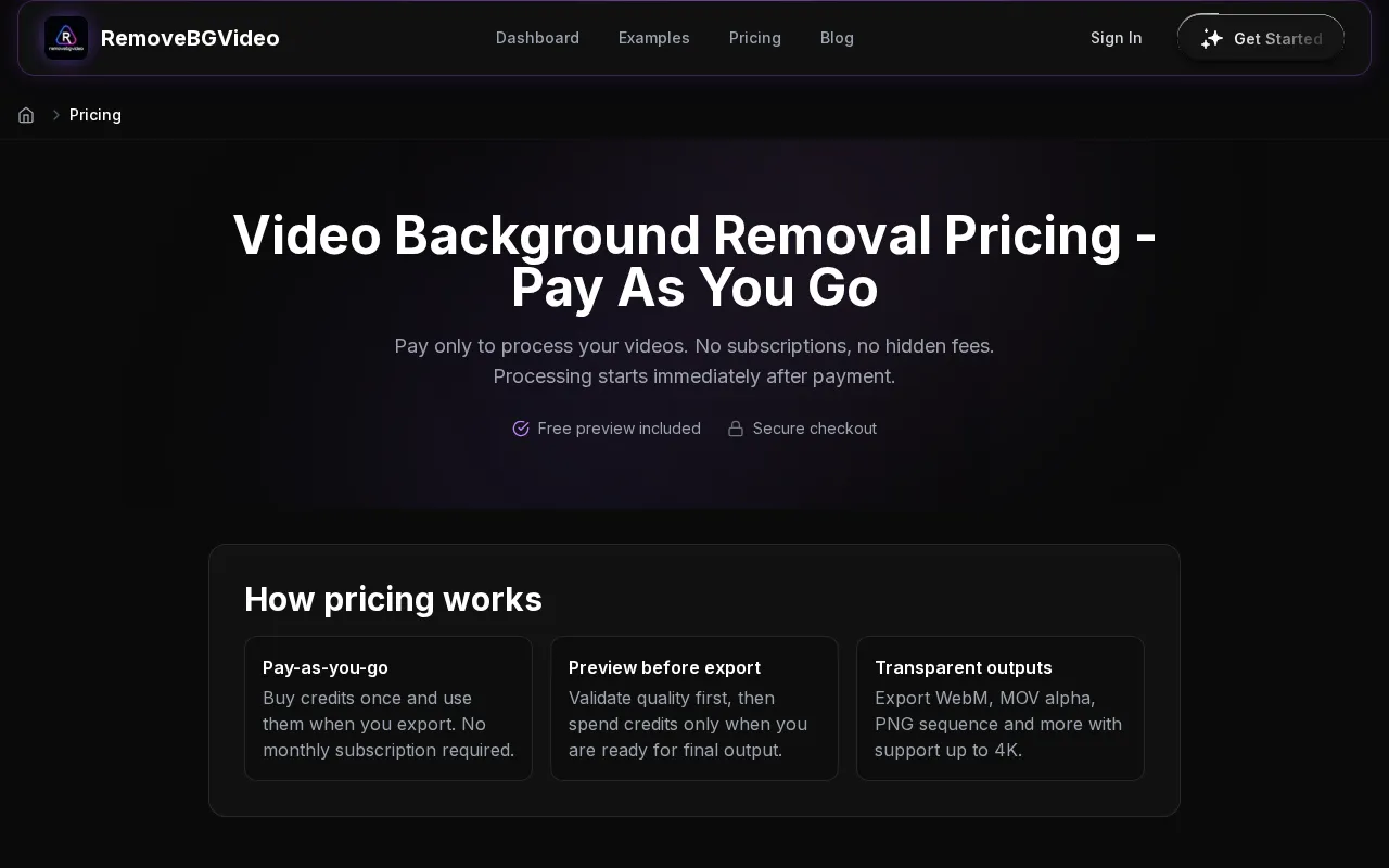 remove bg video — pricing page