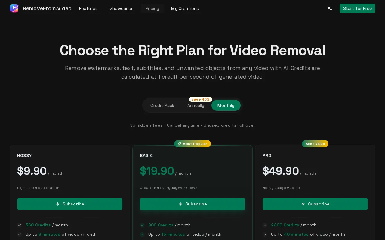 RemoveFrom.Video — pricing page
