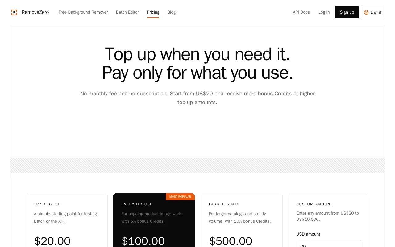 RemoveZero — pricing page