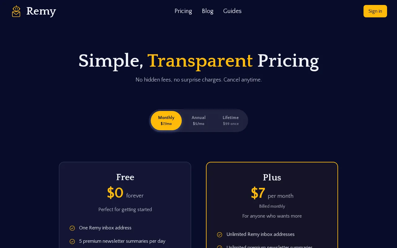 Remy — pricing page