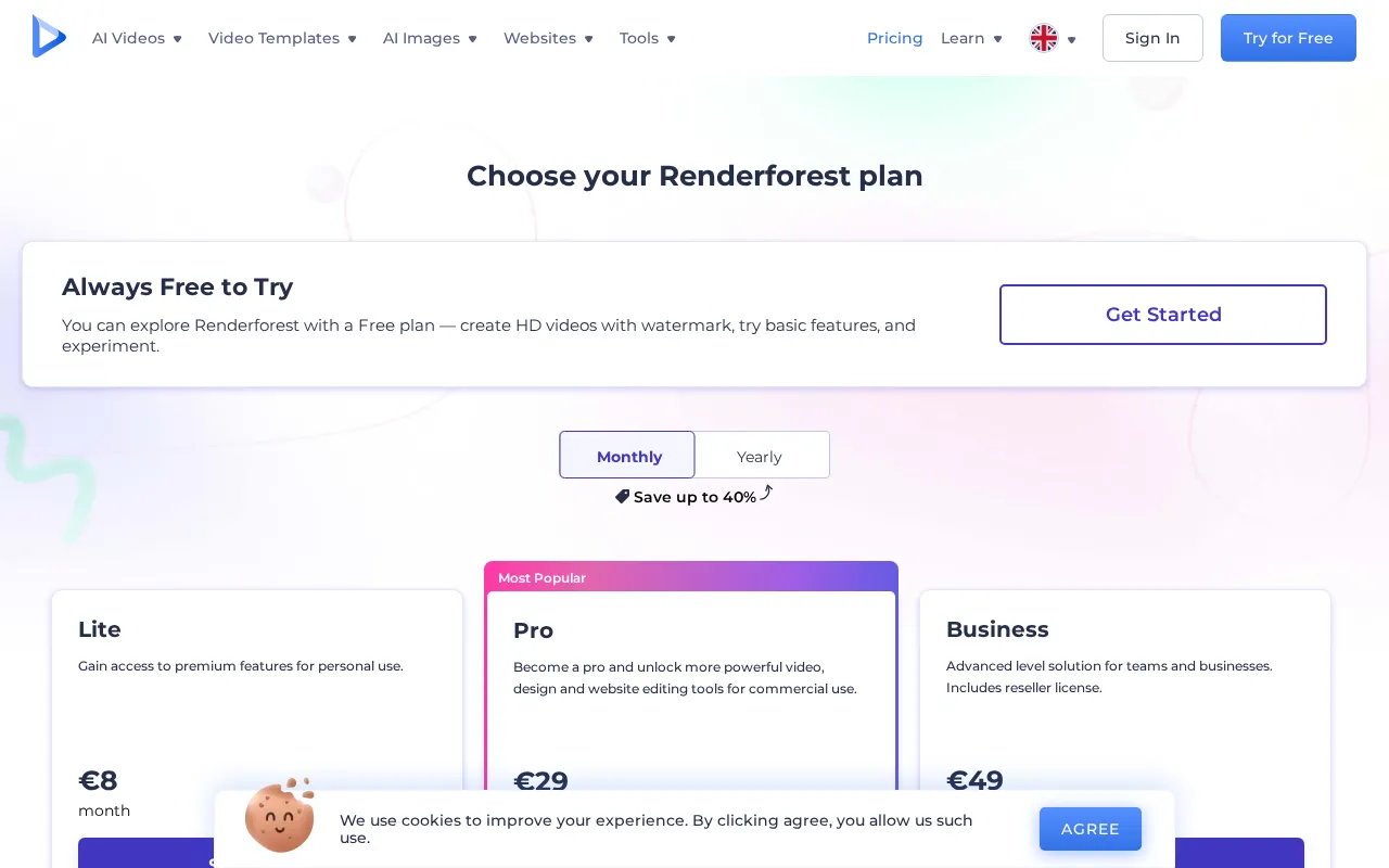 Renderforest — pricing page