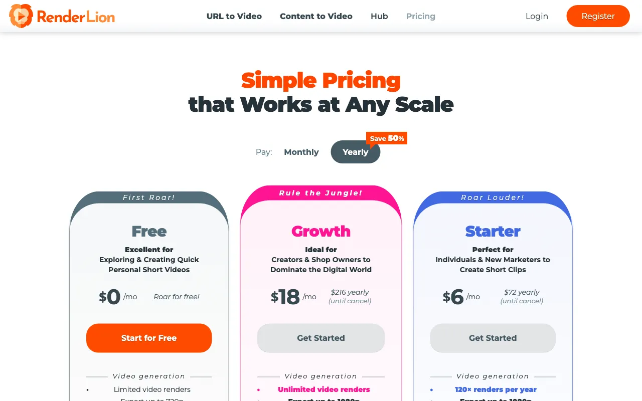 RenderLion — pricing page