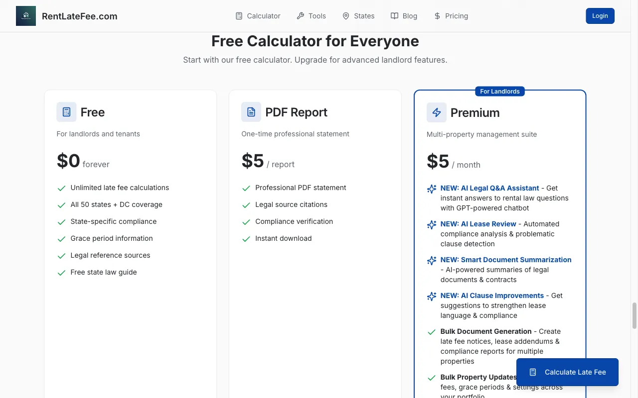 RentLateFee.com — pricing page