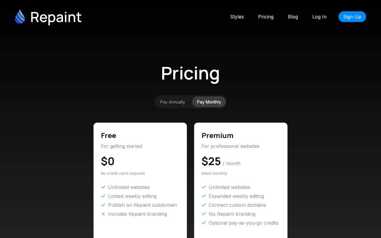 Repaint — pricing page
