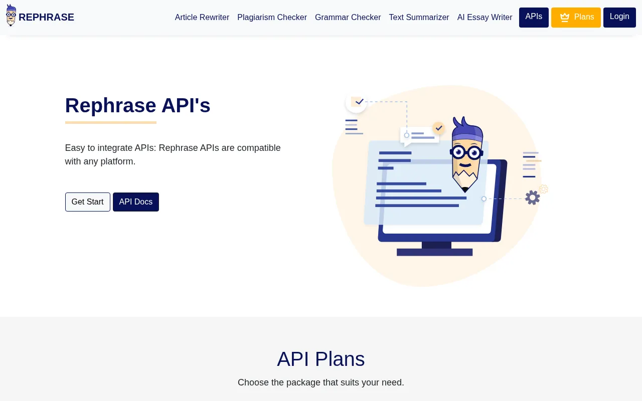 Rephrase Tool - AI Based Paraphrasing Tool — pricing page