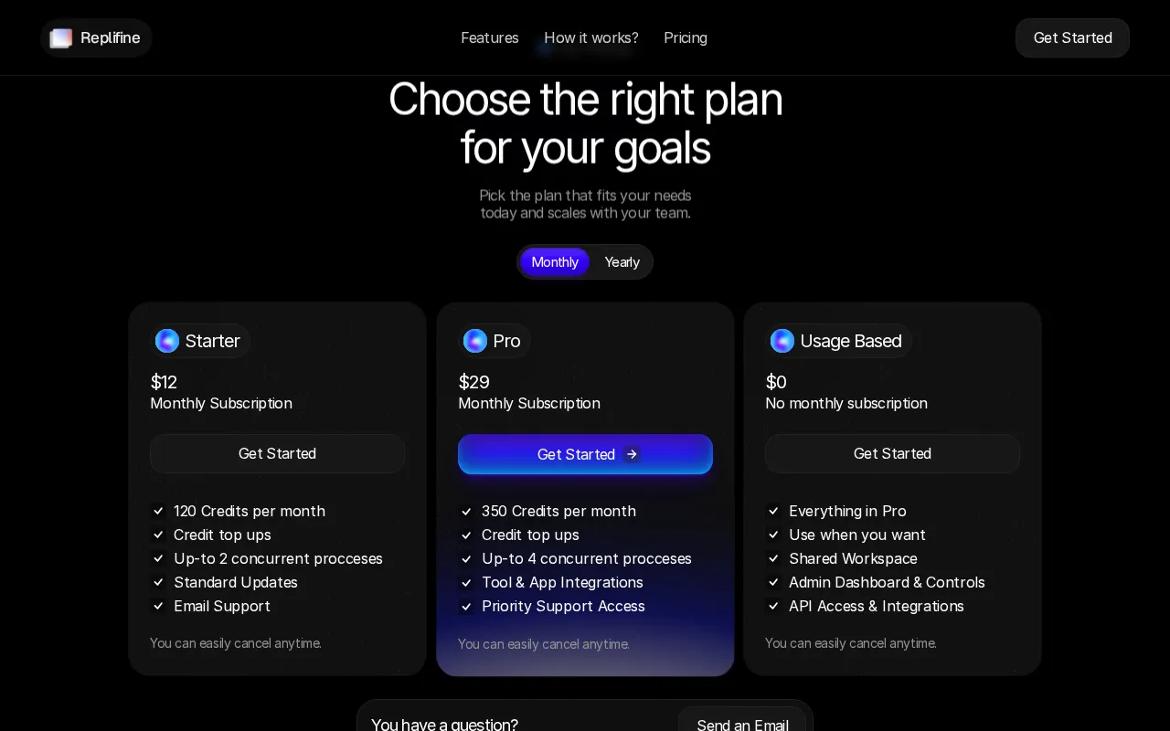 Replifine AI — pricing page