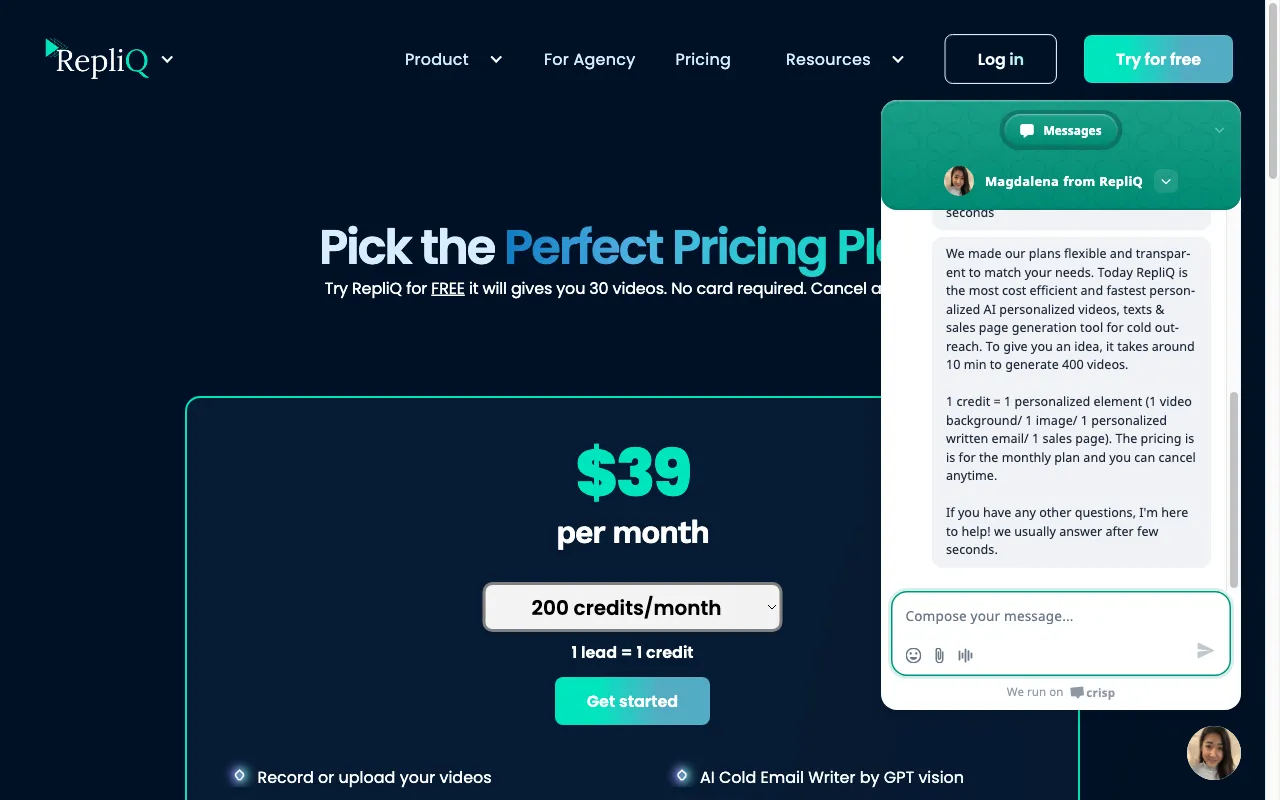 RepliQ — pricing page