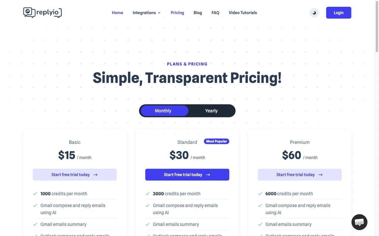 Replyio.com — pricing page