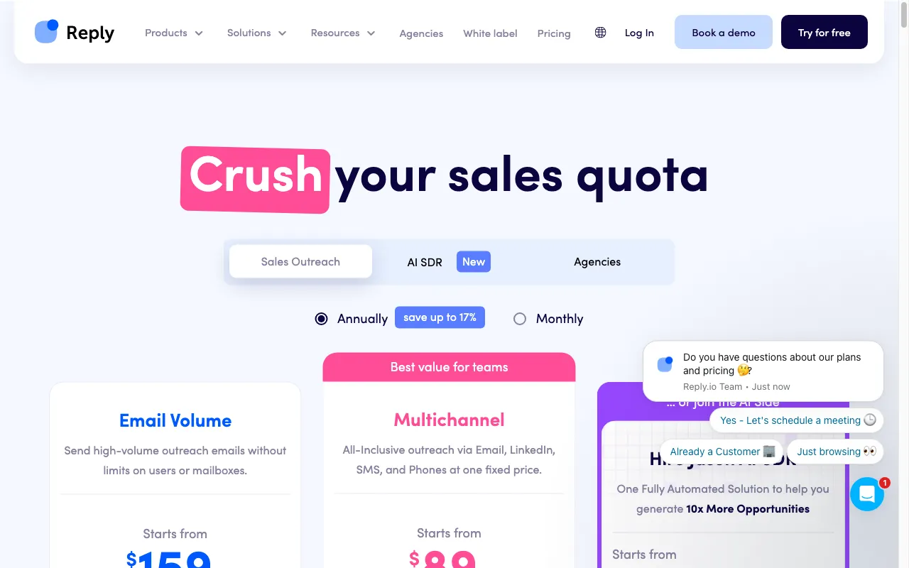 Reply.io — pricing page