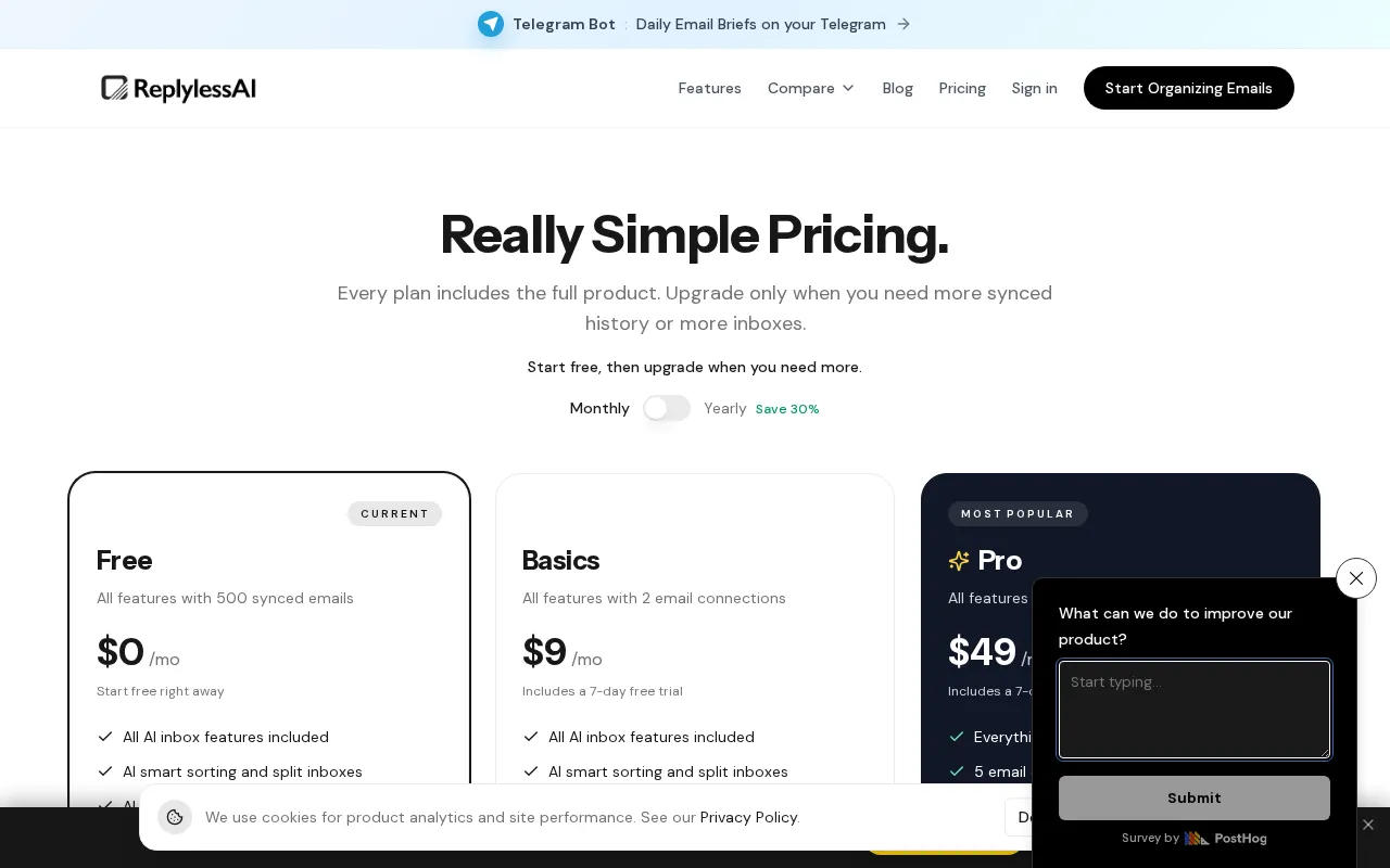ReplylessAI — pricing page