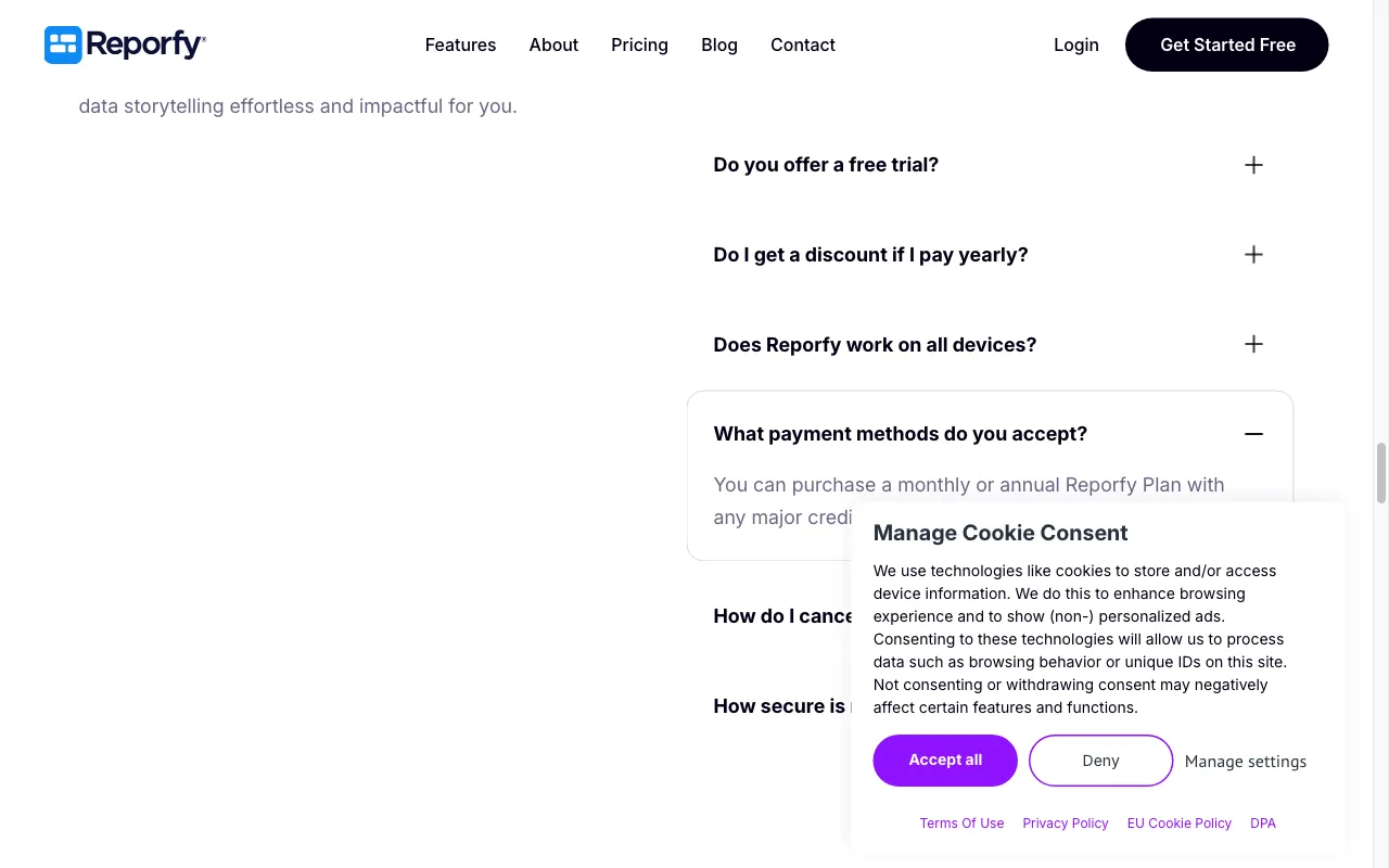 Reporfy — pricing page