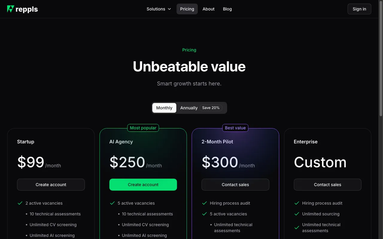 Reppls — pricing page