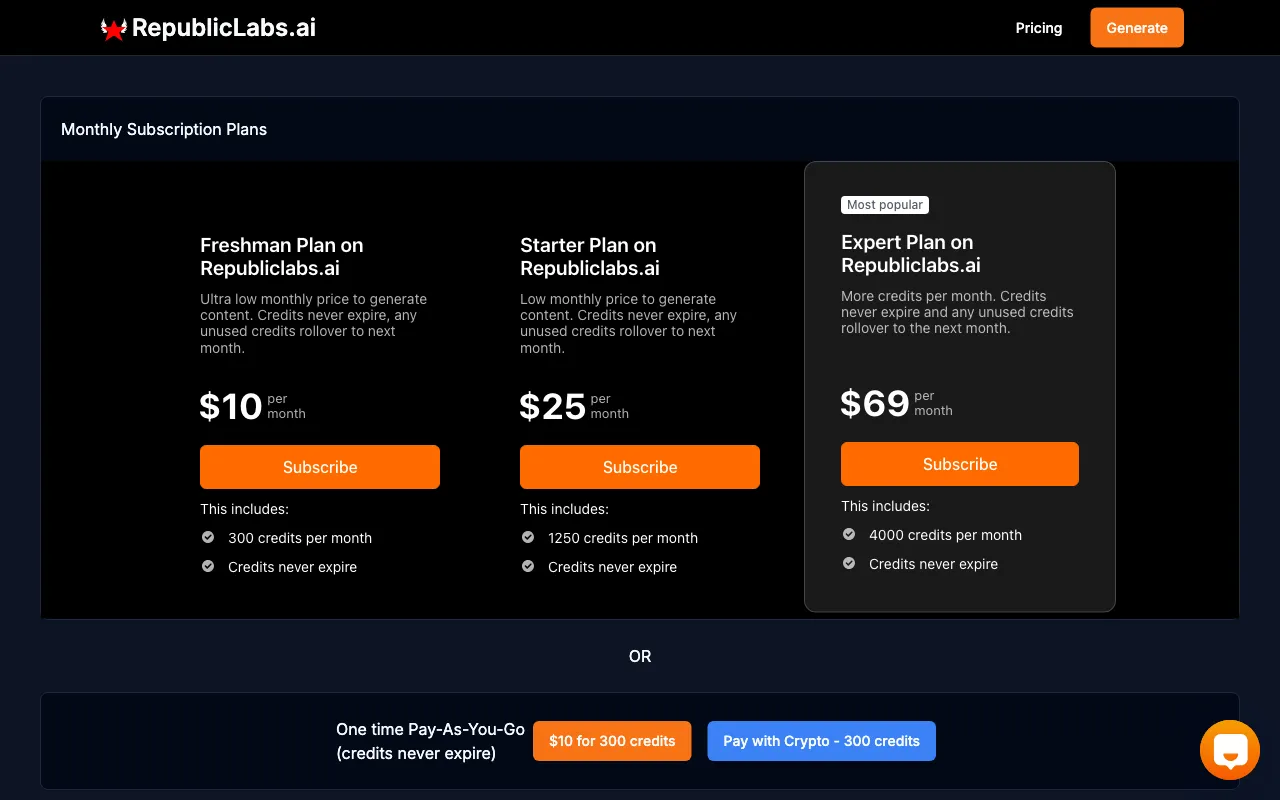 RepublicLabs.ai — pricing page
