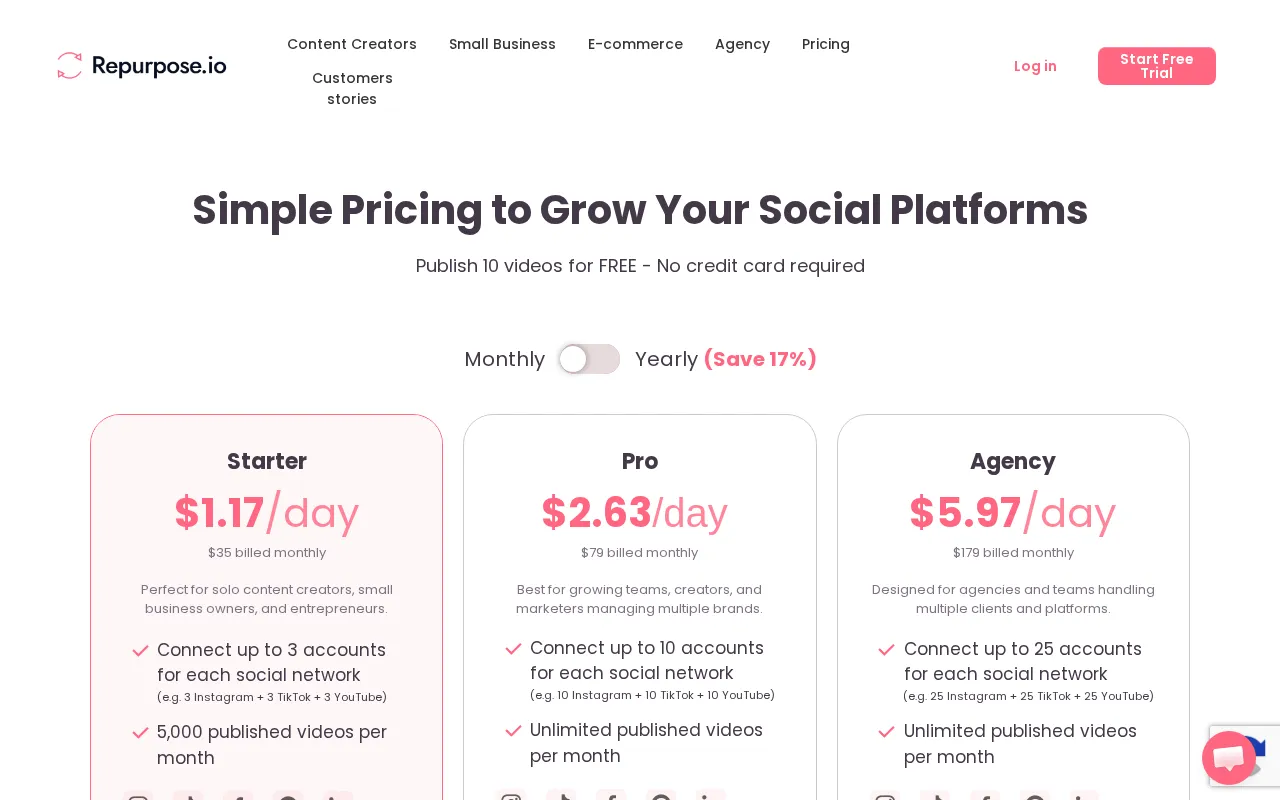 Repurpose.io — pricing page