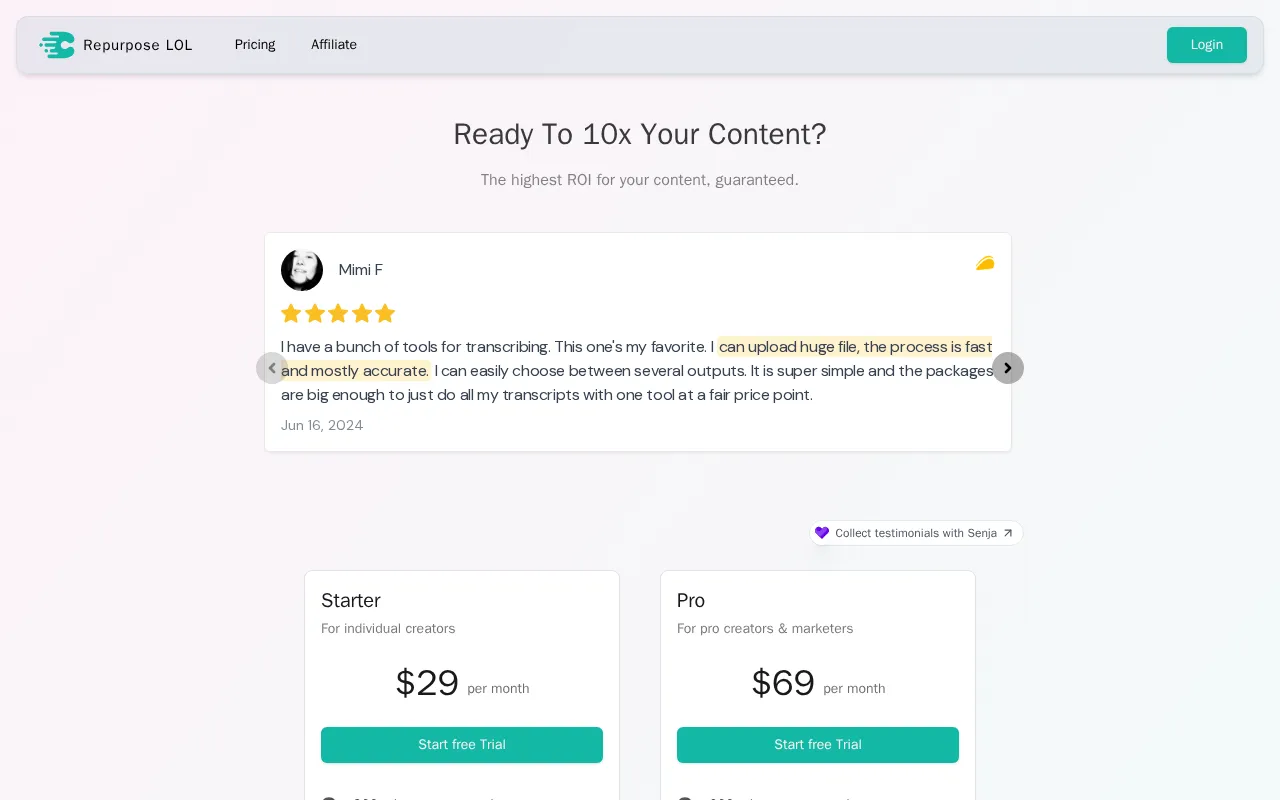 Repurpose LOL — pricing page