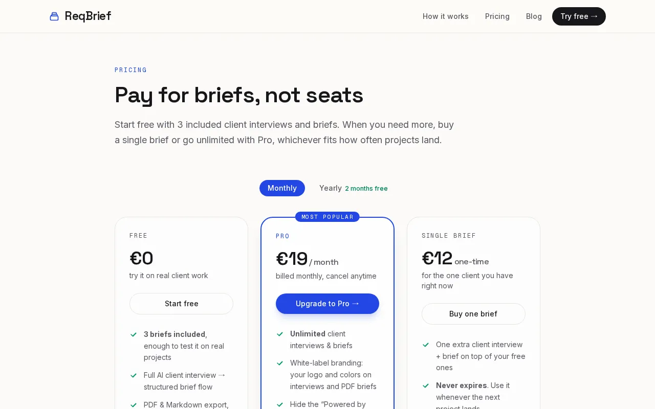 ReqBrief — pricing page