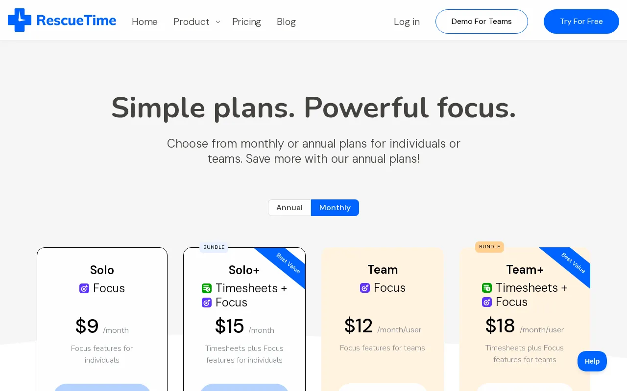 Rescuetime — pricing page