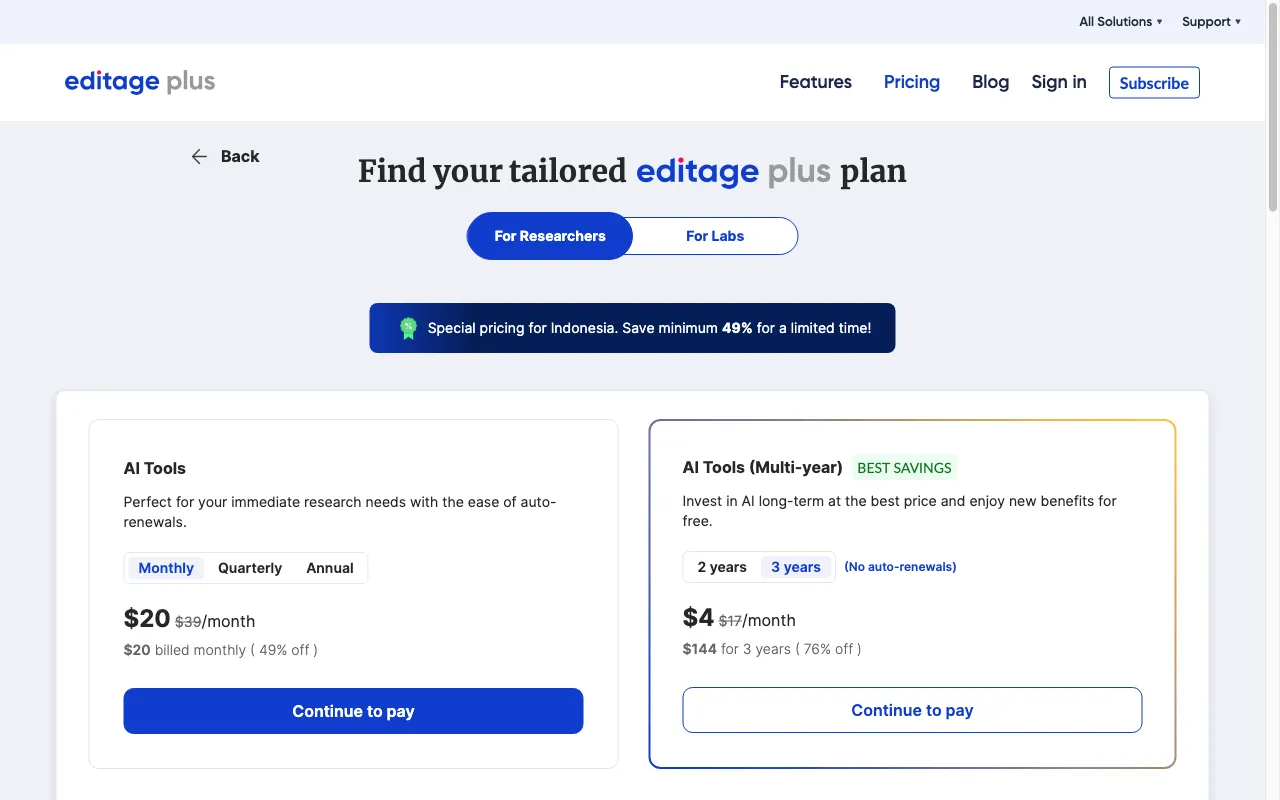 researcher.life — pricing page