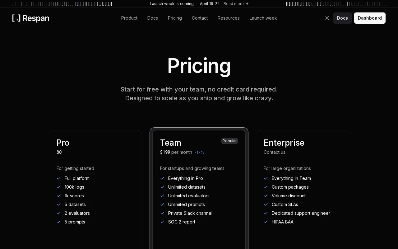 Respan — pricing page