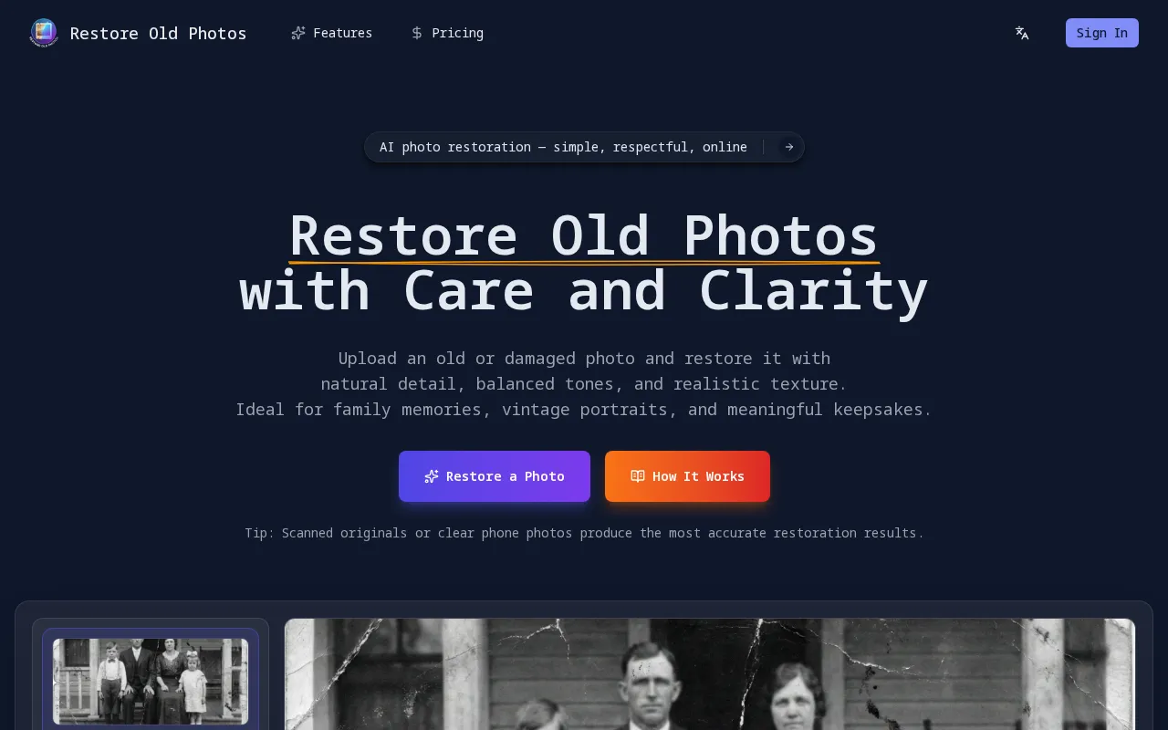 Restore Old Photos App — preview screenshot