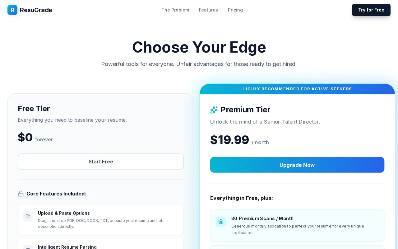 ResuGrade — pricing page