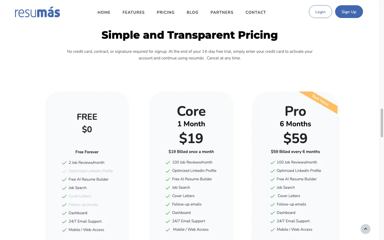 resumas.com — pricing page