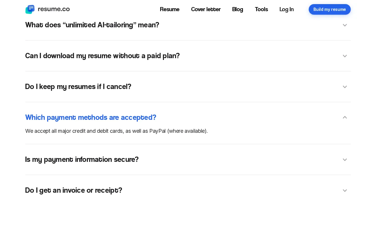 Resume.co — pricing page