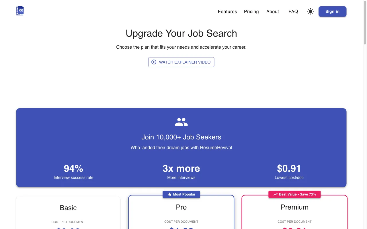 Resume Revival — pricing page