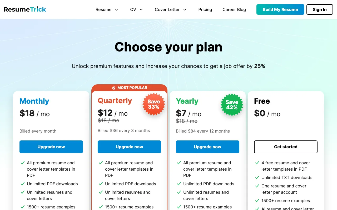 Resume Trick — pricing page