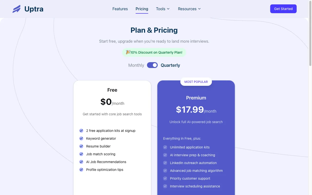 Uptra — pricing page