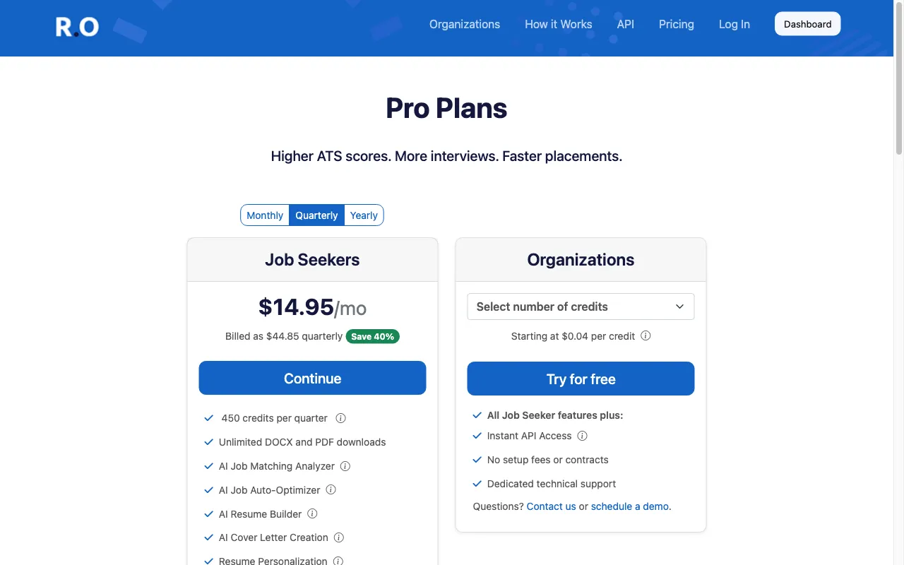 Resume Optimizer Pro — pricing page