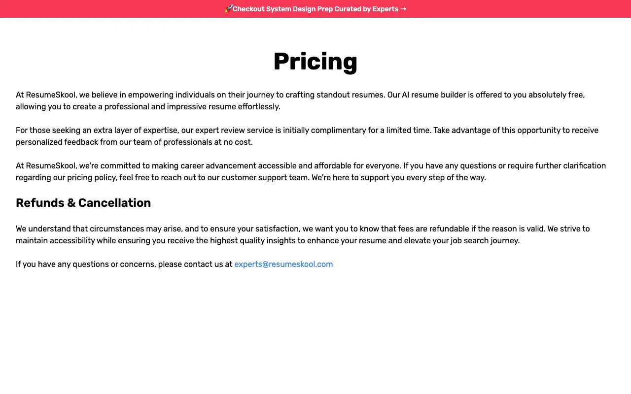 ResumeSkool — pricing page