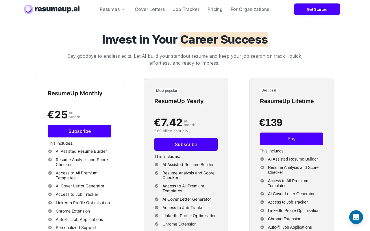 ResumeUp — pricing page