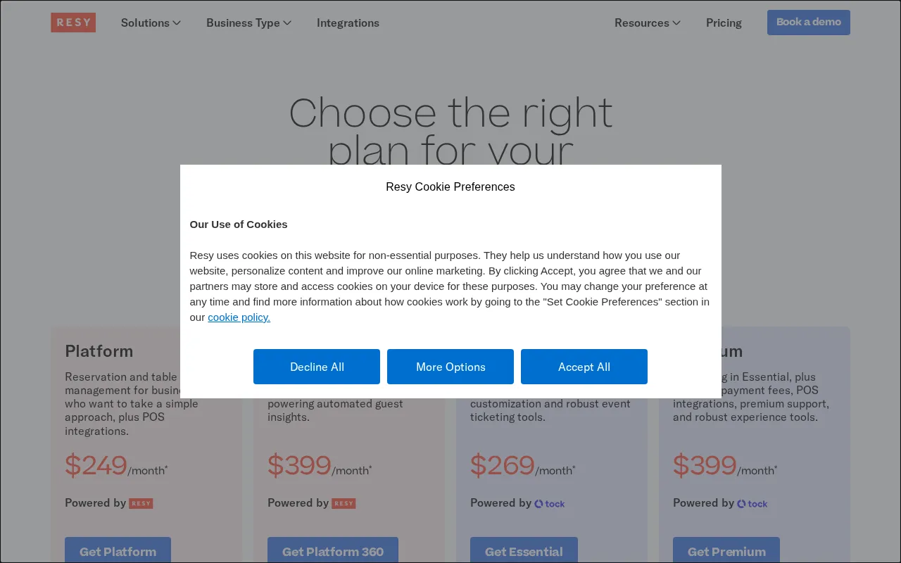 Resy — pricing page