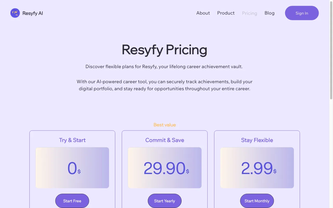 Resyfy AI — pricing page