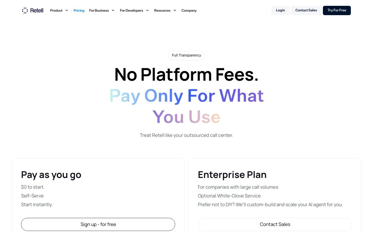 Retell AI — pricing page