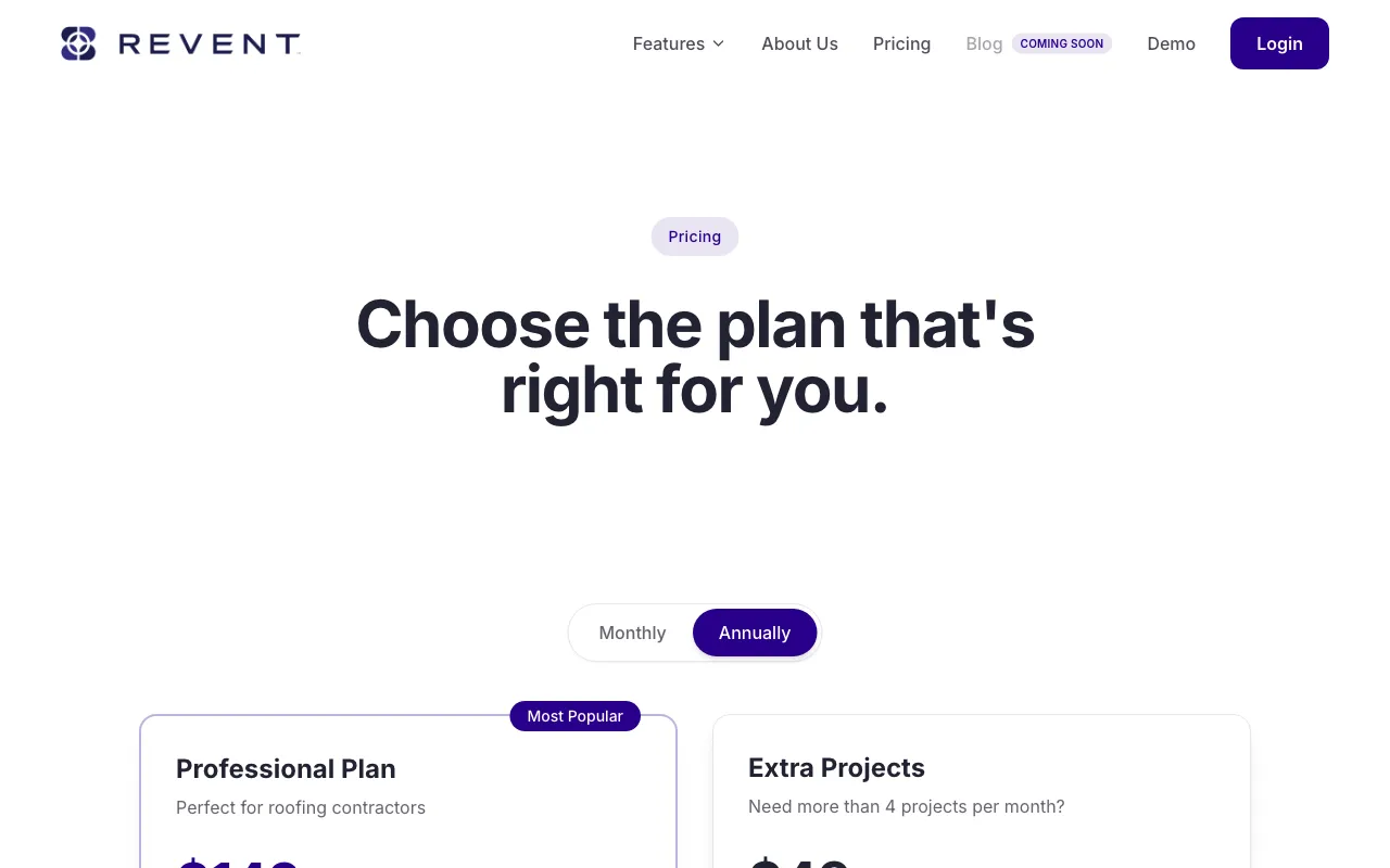 Revent — pricing page