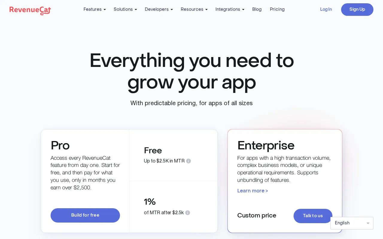 RevenueCat — pricing page