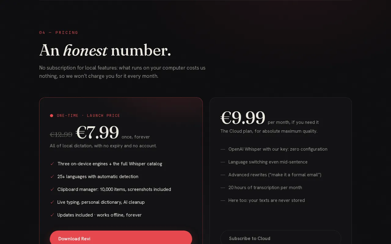 Revi — pricing page