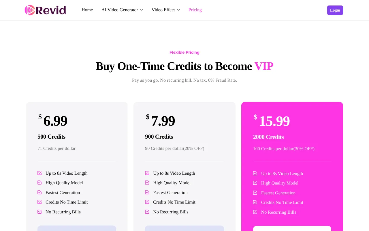 Revid — pricing page